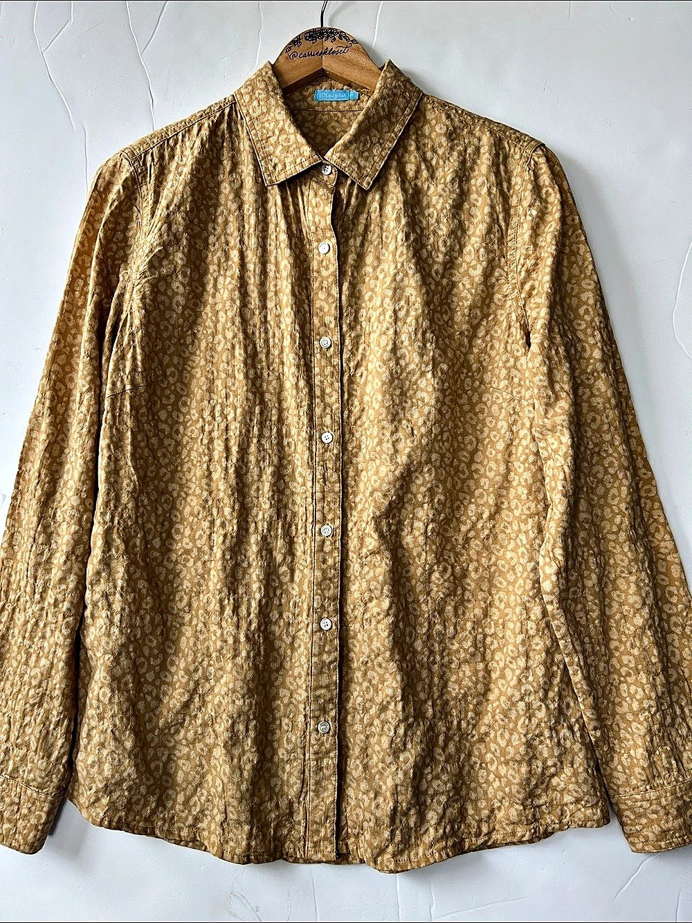 J Mclaughlin Printed Button Down Shirt in Mustard & White Size Medium